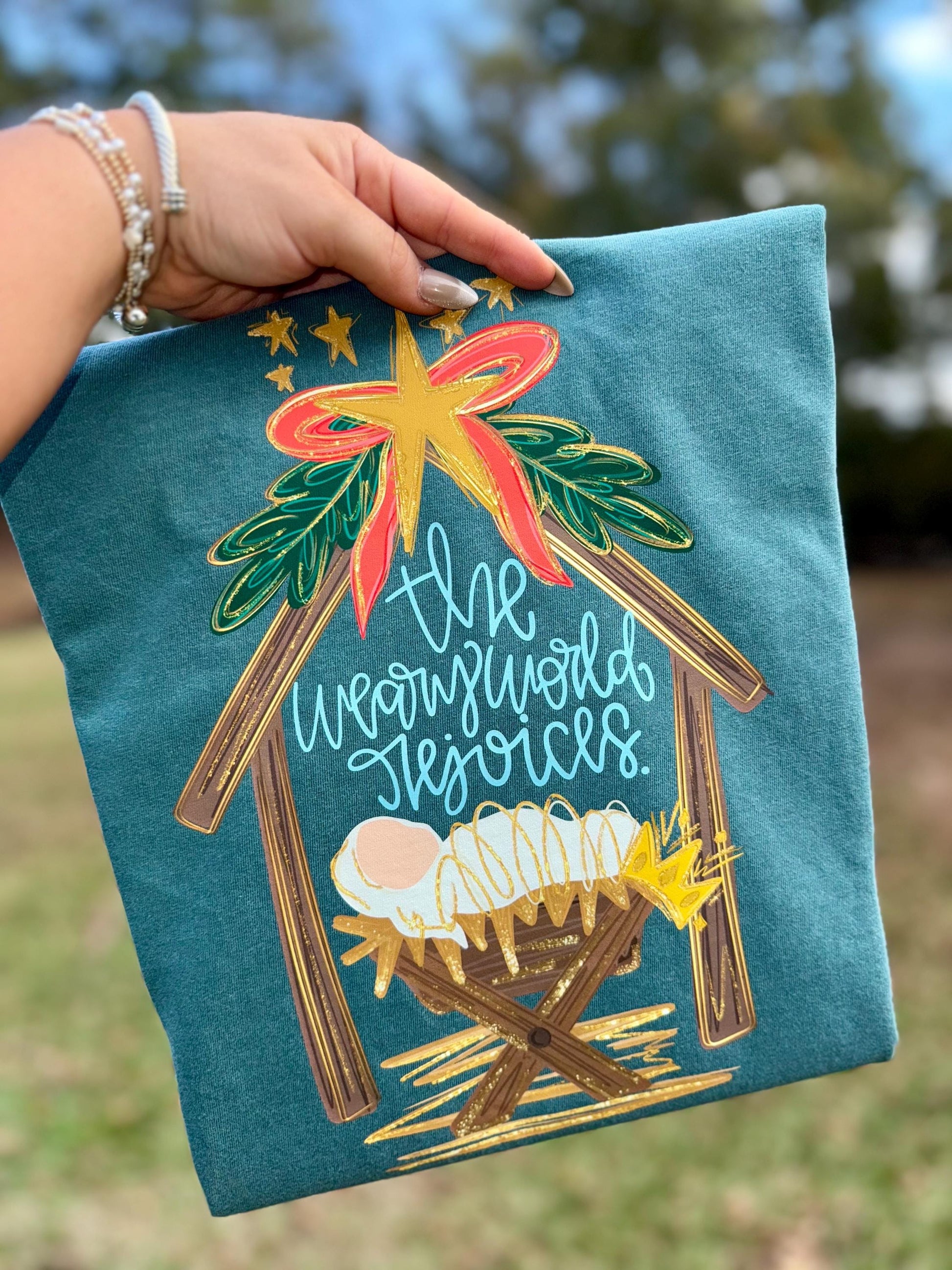 The Weary World Rejoices PNG, Christmas PNG, Baby Jesus PNG, Manger Png, Holiday Png, Merry Christmas Png, Whimsical Png, Gold Png, Trendy