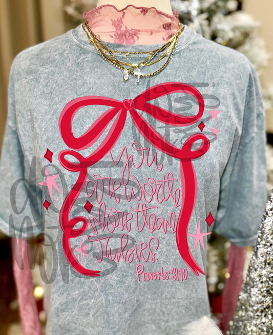 You Are Worth More Than Rubies PNG, Coquette PNG, Religious PNG, Proverbs 31:10 Png, Preppy Png, Girly Png, Trendy Png, Bows Png, Valentines