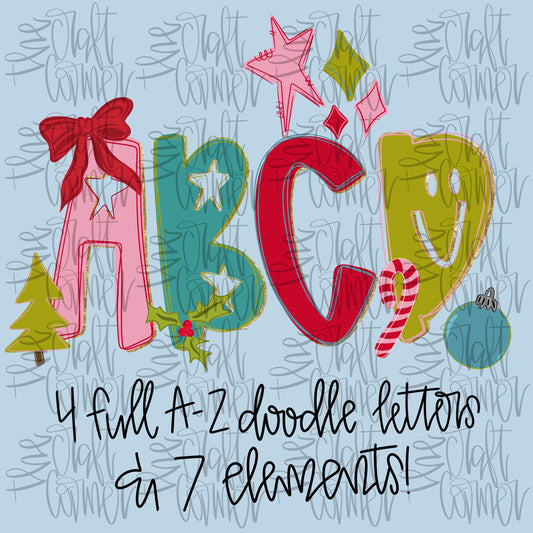 Christmas Doodle Alpha PNG, Hand Lettered Alpha PNG, A-Z PNG, Merry Christmas Alphabet Png, Preppy Png, Holiday Png, Girly Png, Trendy Png