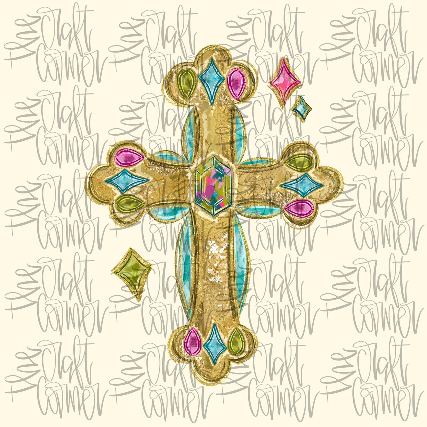 Cross PNG, Religious PNG, Jesus PNG, Crown Png, Preppy Art Png, Trendy Png, Jewels Png, Faux Glitter Png, Jesus is King Png