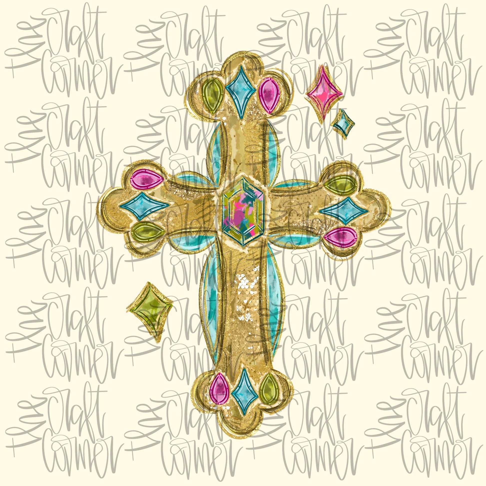 Cross PNG, Religious PNG, Jesus PNG, Crown Png, Preppy Art Png, Trendy Png, Jewels Png, Faux Glitter Png, Jesus is King Png