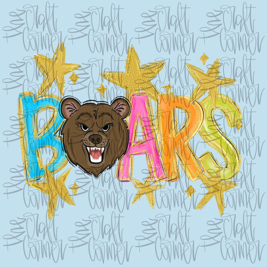 Bears Mascot PNG, School Spirit PNG, Mascot PNG, Game Day Png, Preppy Png, Trendy Png, Preppy Team Spirit Png, Faux Glitter Png