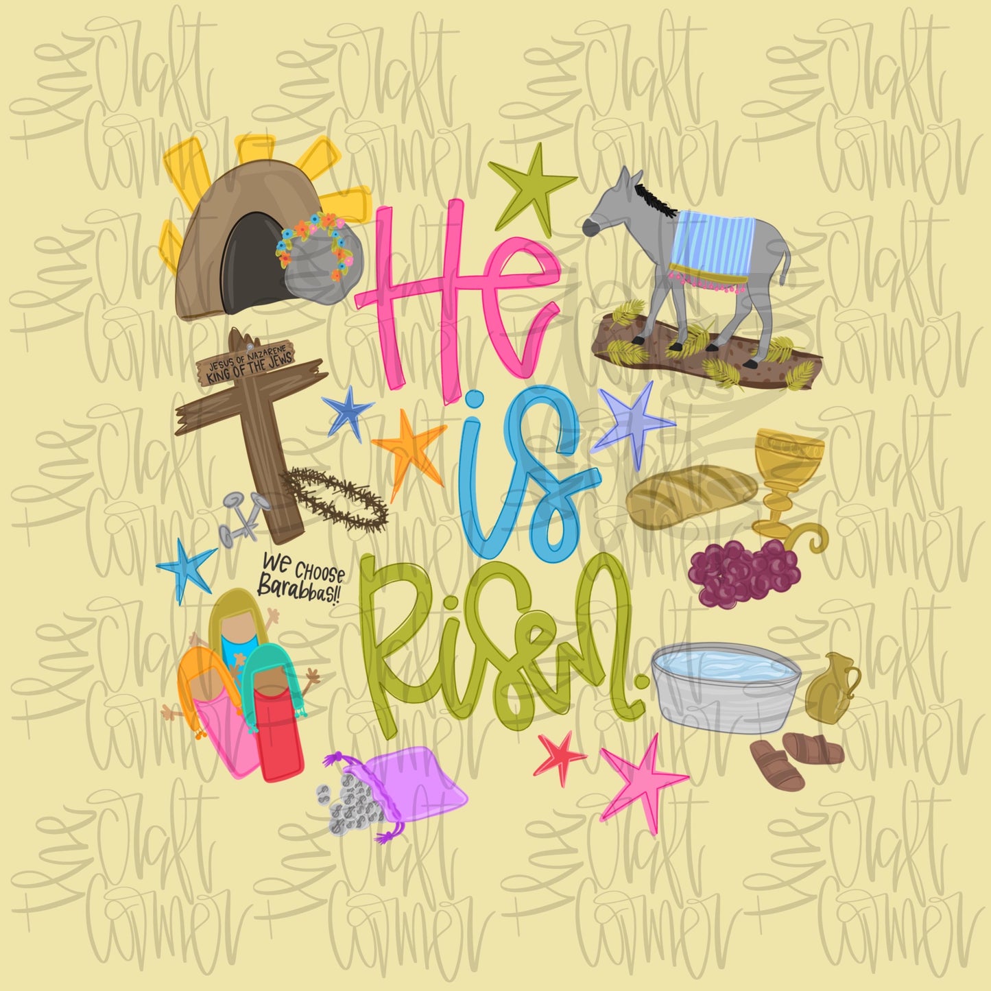 Easter PNG, He Is Risen PNG, Doodle PNG, Easter Story Png, Biblical Png, Jesus Png, Religious Png, Faith Png, Preppy Png, Trendy Png