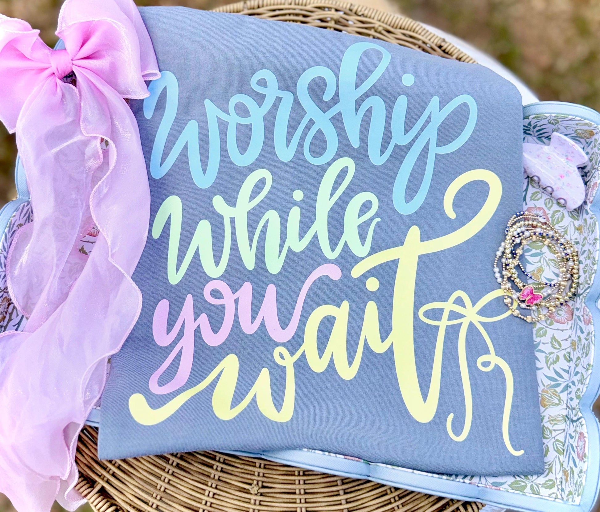 Worship While You Wait PNG, Faith PNG, Religious PNG, Spring Png, Whimsy Png, Girly Png, Dainty Png, Coquette Png, Love Like Jesus Png