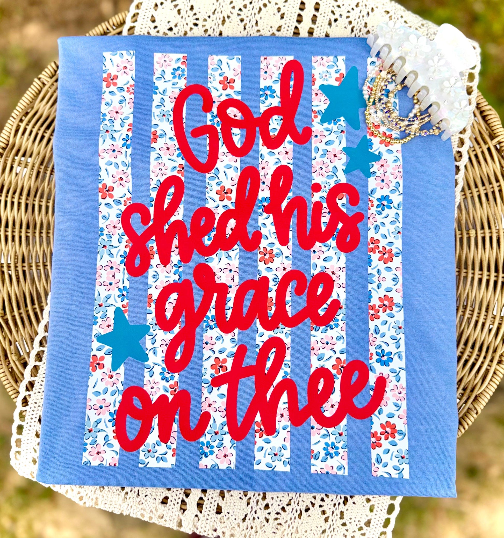 God Shed His Grace On Thee PNG, Faith PNG, Patriotic PNG, American Png, Whimsy Png, Girly Png, Dainty Png, Stripes Png, Memorial Day Png