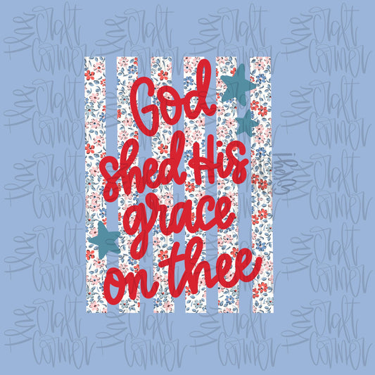 God Shed His Grace On Thee PNG, Faith PNG, Patriotic PNG, American Png, Whimsy Png, Girly Png, Dainty Png, Stripes Png, Memorial Day Png