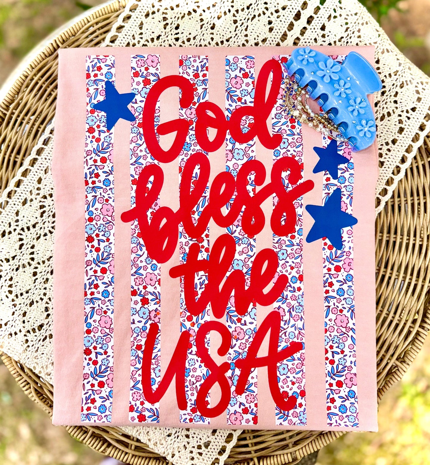 God Bless The USA PNG, Faith PNG, Patriotic Png, American Png, Whimsy Png, Girly Png, Dainty Png, Stripes Png, Memorial Day Png, July 4 Png