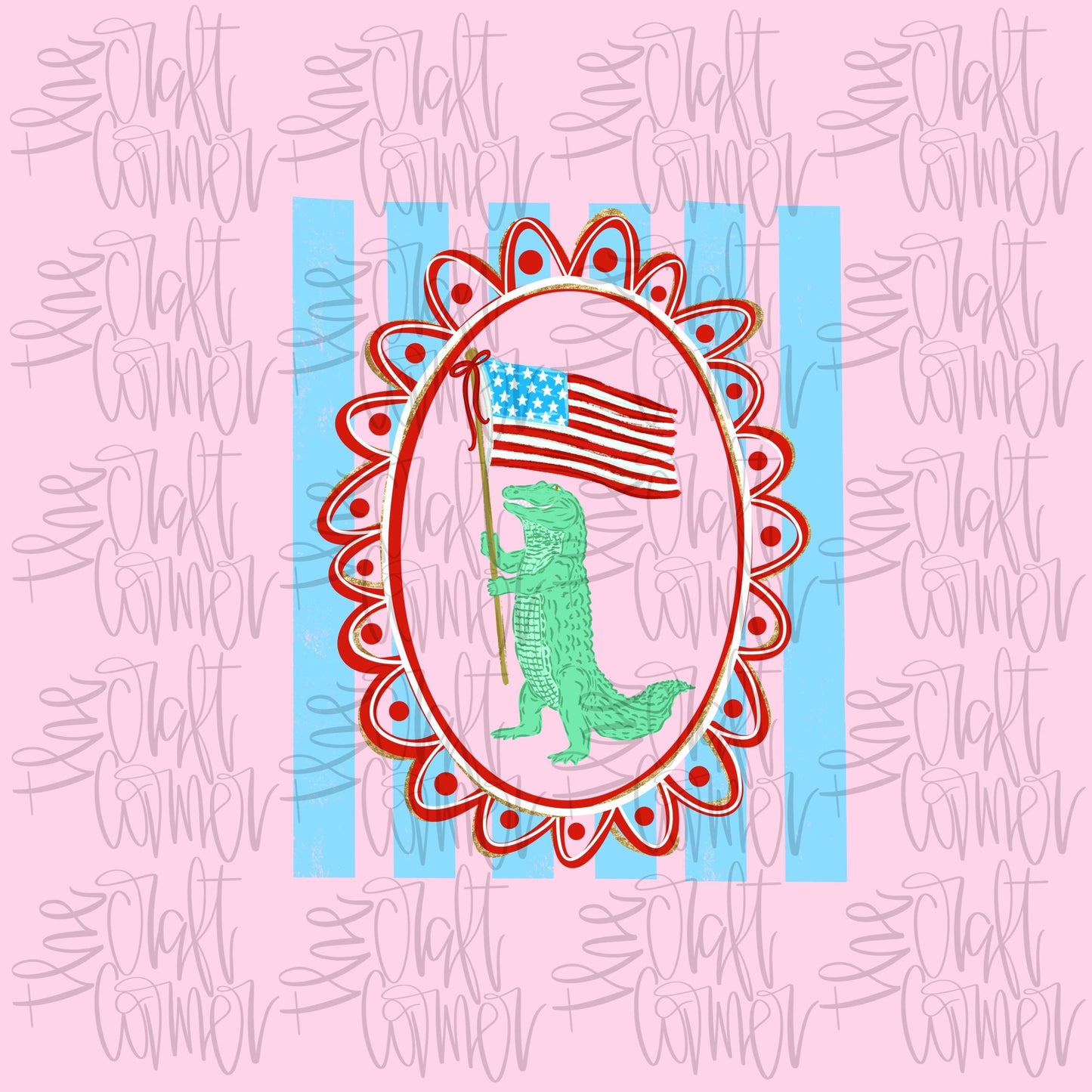 Gator PNG, Lator Gator PNG, Patriotic PNG, American Png, Whimsy Png, Girly Png, Dainty Png, Stripes Png, Memorial Day Png, July 4th Png