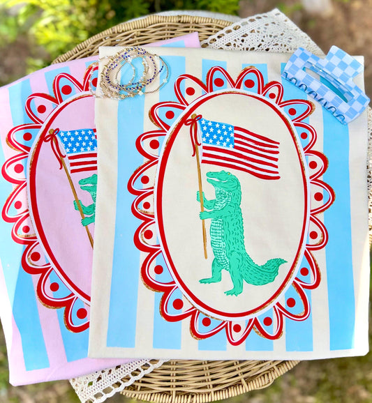 Gator PNG, Lator Gator PNG, Patriotic PNG, American Png, Whimsy Png, Girly Png, Dainty Png, Stripes Png, Memorial Day Png, July 4th Png