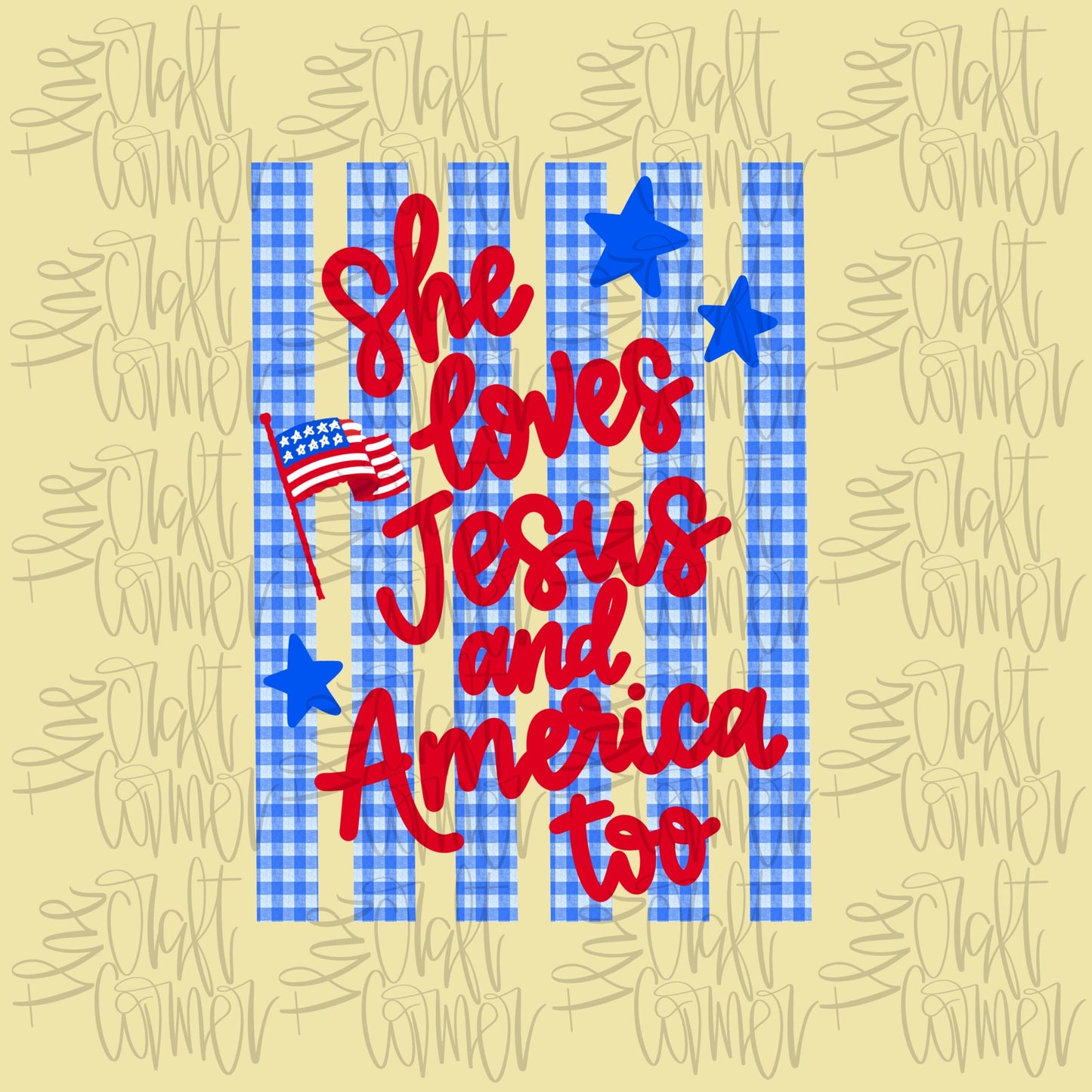 Loves Jesus And America Too PNG, Faith PNG, Patriotic Png, American Png, Whimsy Png, Girly Png, Dainty Png, Stripes Png, Memorial Day Png