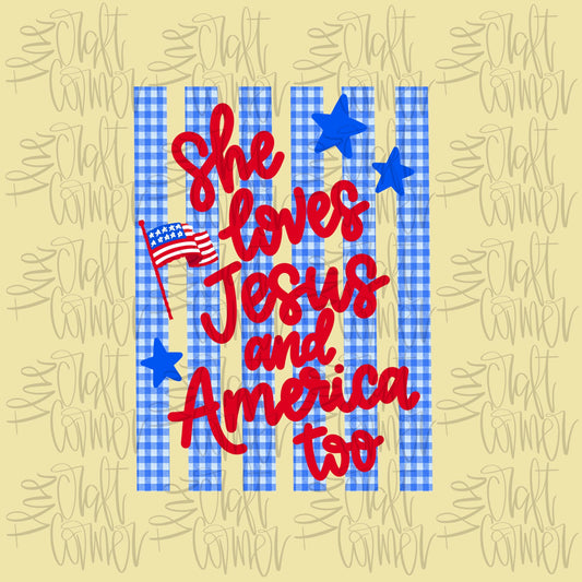 Loves Jesus And America Too PNG, Faith PNG, Patriotic Png, American Png, Whimsy Png, Girly Png, Dainty Png, Stripes Png, Memorial Day Png
