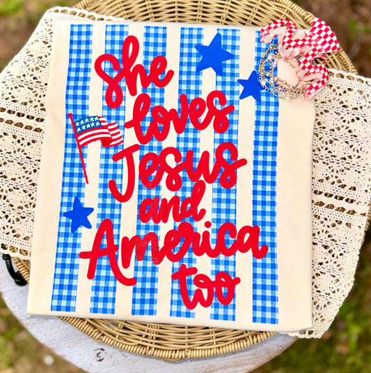 Loves Jesus And America Too PNG, Faith PNG, Patriotic Png, American Png, Whimsy Png, Girly Png, Dainty Png, Stripes Png, Memorial Day Png
