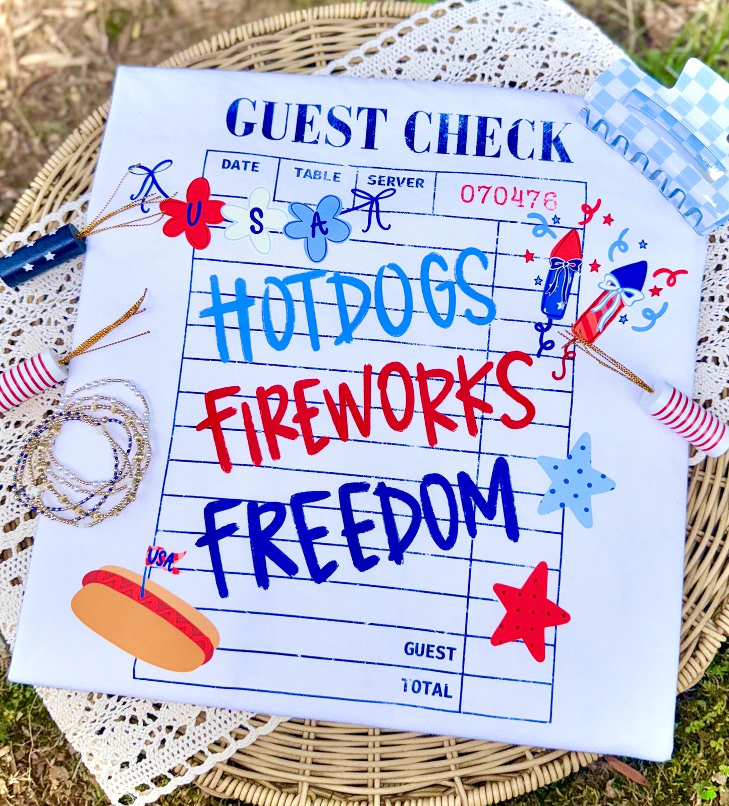 Patriotic Guest Check PNG, Freedom PNG, Patriotic PNG, American Png, Fireworks Png, Girly Png, Dainty Png, Stripes Png, Memorial Day Png